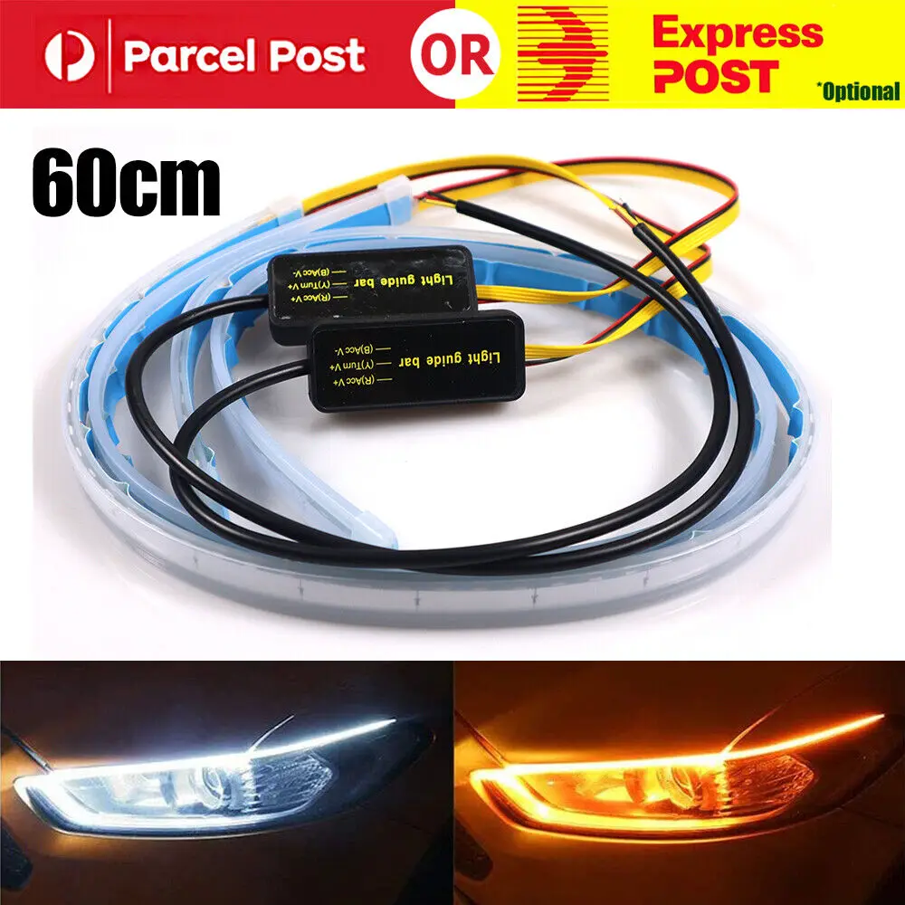 2PCS 30cm 45cm 60cm Sequential LED Strip Indicator Turn Signal DRL Daytime Running Lights