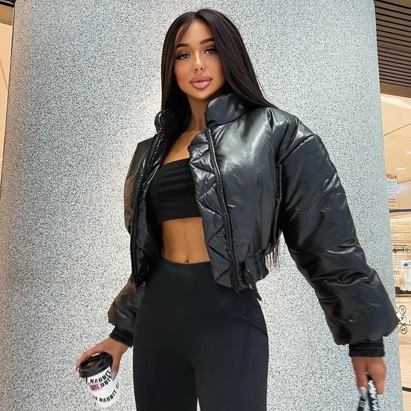 Autumn and Winter Women's Fashion Simple Zipper Padded Jacket Women's New Temperament Short Padded Jacket Solid Color Jacket