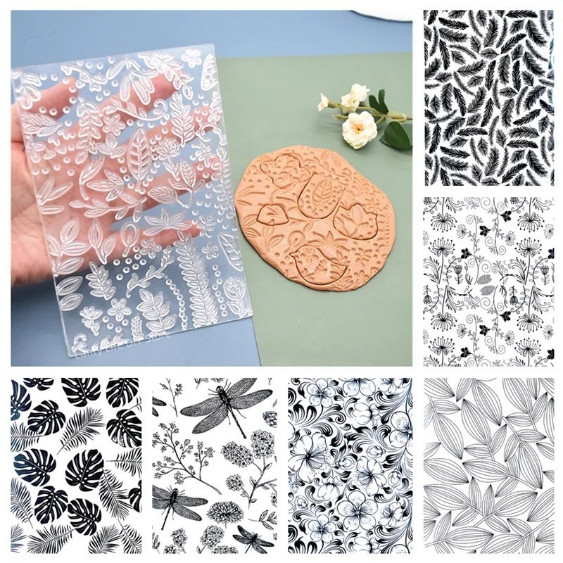 

Мягкая Керамика, полимерная глина, текстура, силиконовый коврик, стрекоза/листья/цветочный узор, Искусственные серьги, рельефные инструменты