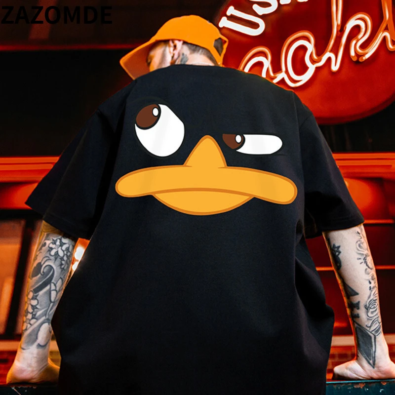 

Men's Short Sleeve Tee Anime Cartoon Oversized T Shirt Men 100℅ Cotton Printed Duck Scorn Graphic T-Shirt Fashion Free Shipping