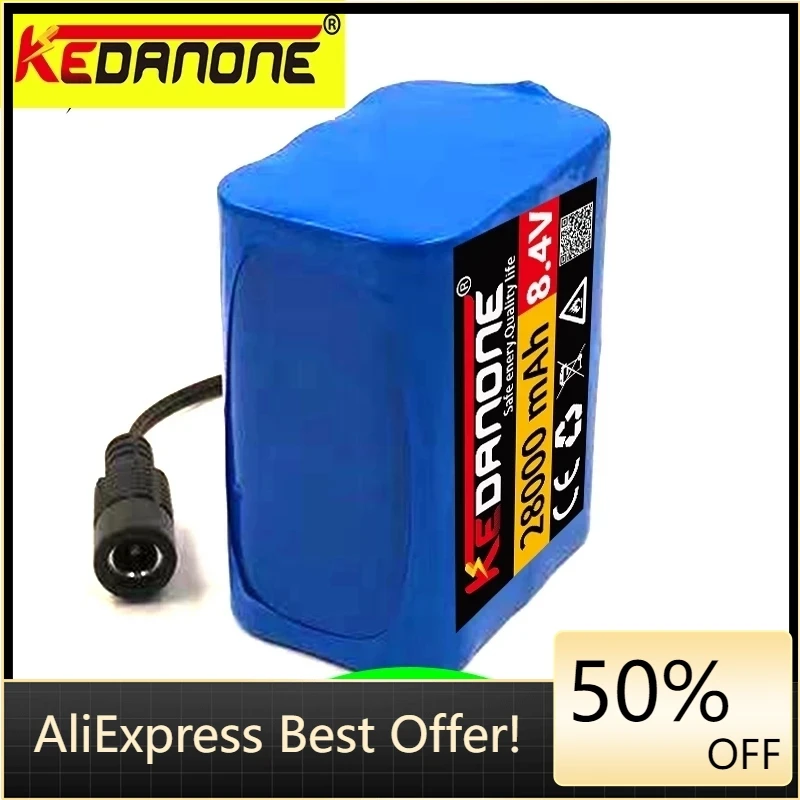 

New 8.4V 28000mAh 18650 Battery Pack 6 x 18650 lithium ion Rechargeable Battery Pack for Bike Bicycle Light Headlamp