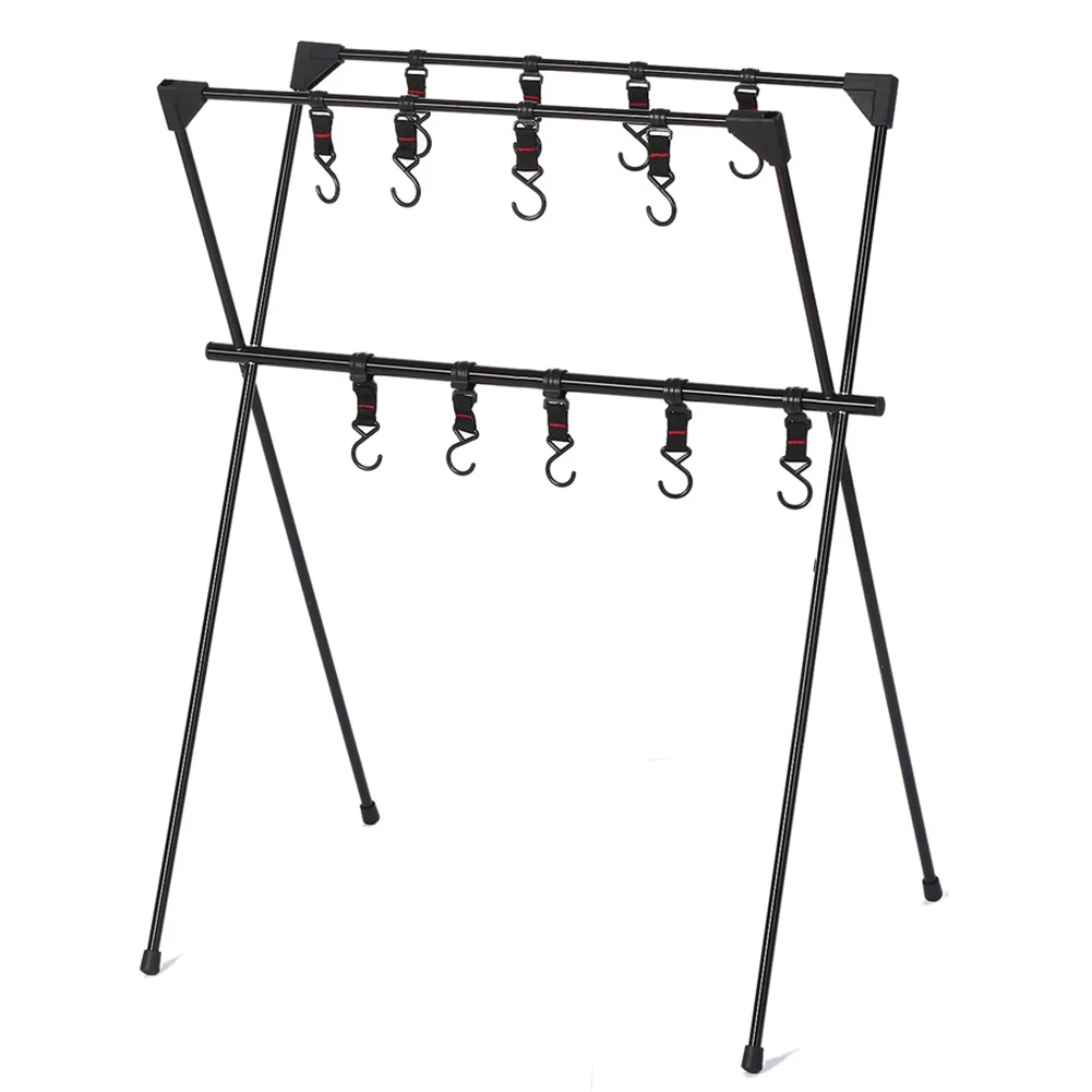 

Triangle Shelf Camping Storage Rack 2 Layers 66 * 58 * 96cm Aluminum Nlloy/Nylon Cookware Hanging Rack Outdoor
