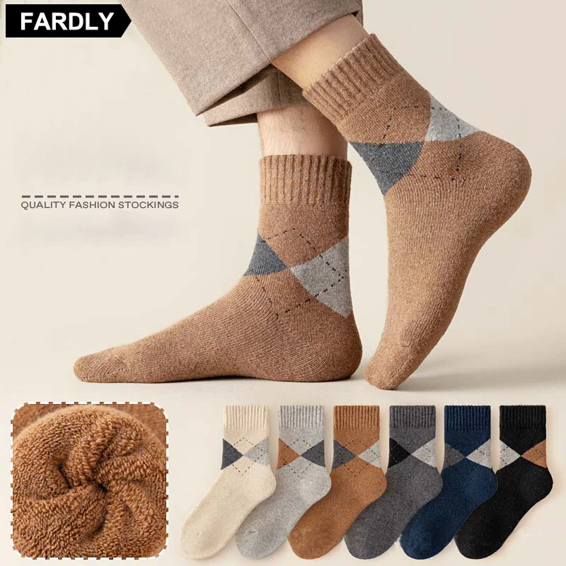 5 Pairs Men's Wool  Socks New Mid Tube Socks Business Men Socks Plus Cashmere ThickenSoft  BreathableWinter for Male Socks