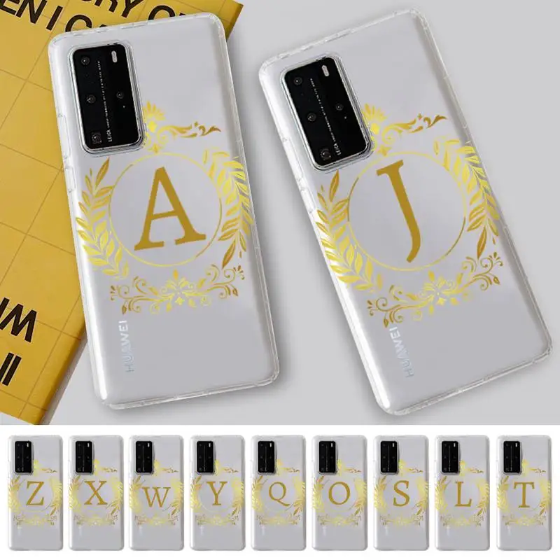 

MaiYaCa Golden Initial Name Pattern Phone Case for Samsung A51 A52 A71 A12 for Redmi 7 9 9A for Huawei Honor8X 10i Clear Case