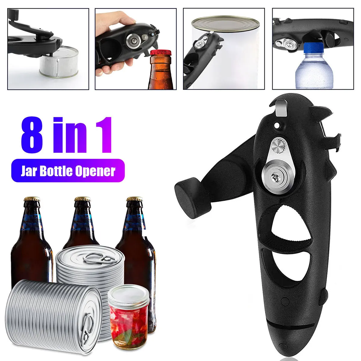 

Multifunctional Can Opener Eight In One Stainless Steel Safety Manual Can Opener Bottle Lid Openers Portable Kitchen Tool