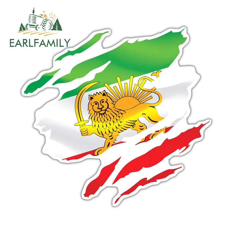 

EARLFAMILY герб национального флага, флаг льва, Иран, Виниловая наклейка на автомобиль, наклейка на заднее стекло, бампер, водонепроницаемые автомобильные аксессуары