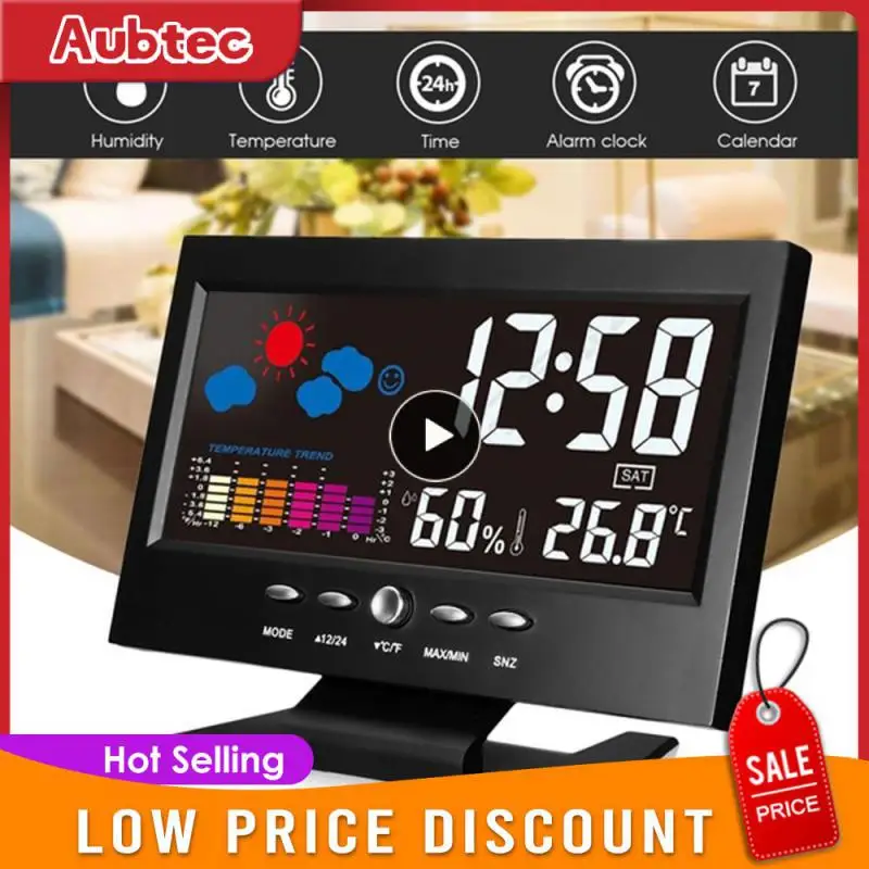 

1~10PCS Clock Indoor Calendar Temperature Humidity Weather Forecast Station 8082t Voice-activated Electronic Colorful Display