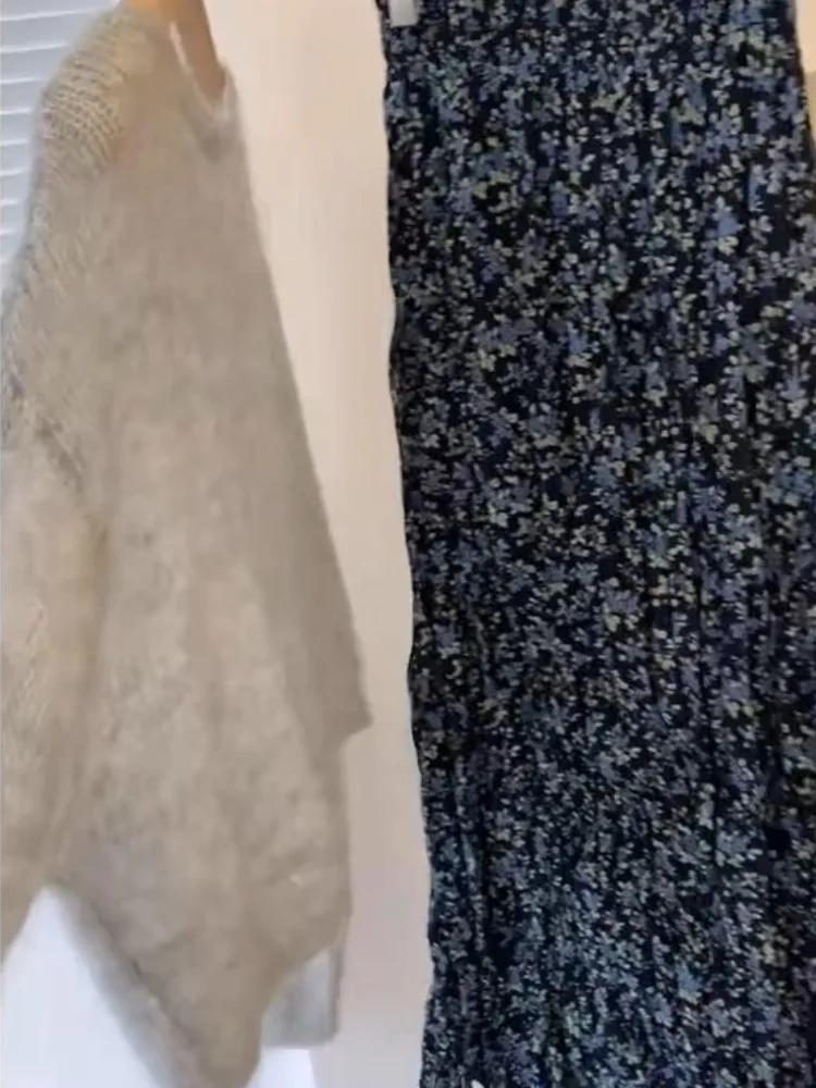 Серый мохеровый свитер с круглым вырезом Idle Sle женская осенне-зимняя внутренняя