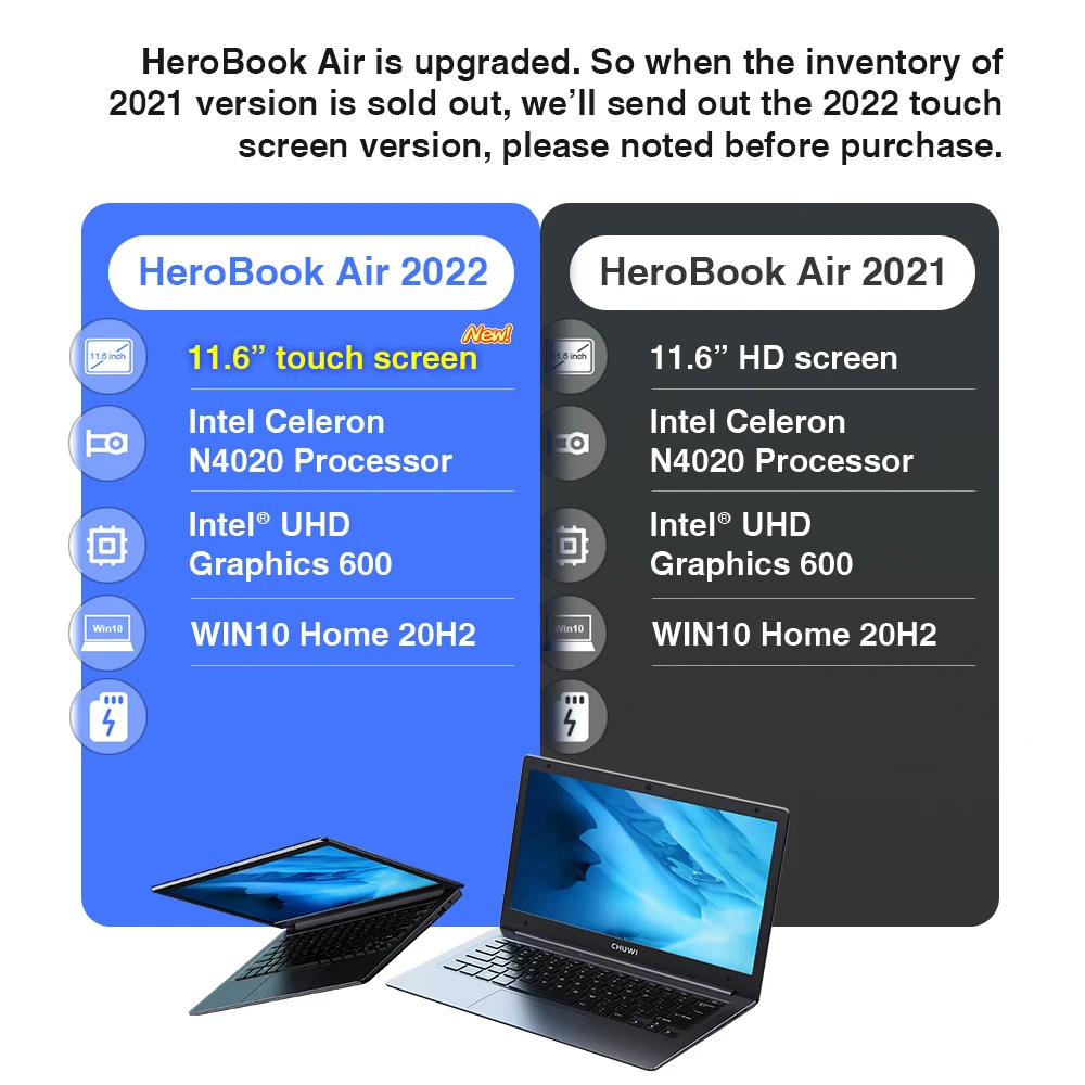 Ноутбук CHUWI HeroBook Air 11 6 дюйма HD экран Intel Celeron N4020 UHD Graphics 600 GPU 4 Гб RAM 128 ГБ ROM Windows -