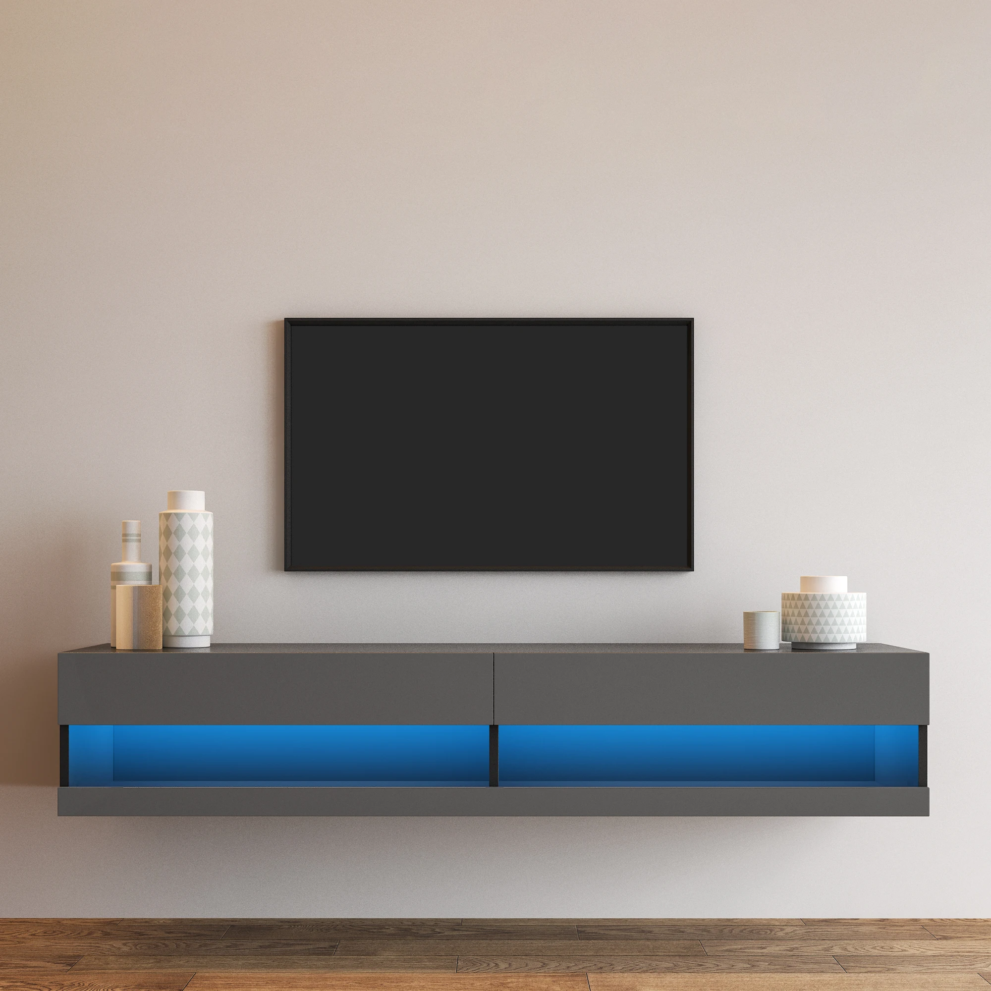 ,180 Wall Mounted Floating 80" Tv Stand With 20 Color Leds, 