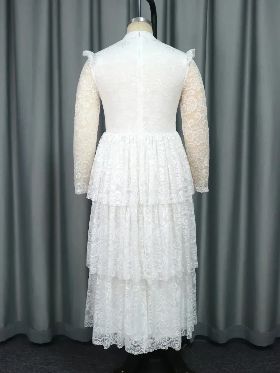 Осеннее белое кружевное платье в стиле ретро с принтом Прозрачное ложным