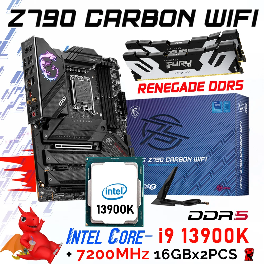 

Kingston DDR5 7200MHz 32GB RAM With MSI MPG Z790 CARBON WIFI Intel Z790 Mainboard Combo i9 13900K LGA 1700 Processor Kit 13900K