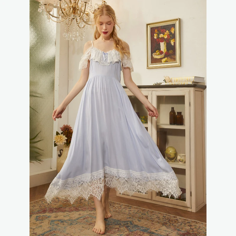 MAYMOLI Luxury Night Dress Women Homewear Lace Evening Sling Skirt Robe Palace Style Women's Home Clothes Daily Pajamas S-XL