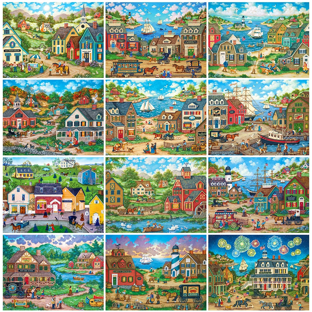 

EverShine DIY Diamond Mosaic Street Picture Rhinestone Diamond Painting Farm Needlework Kits Embroidery Landscape Decor For Home