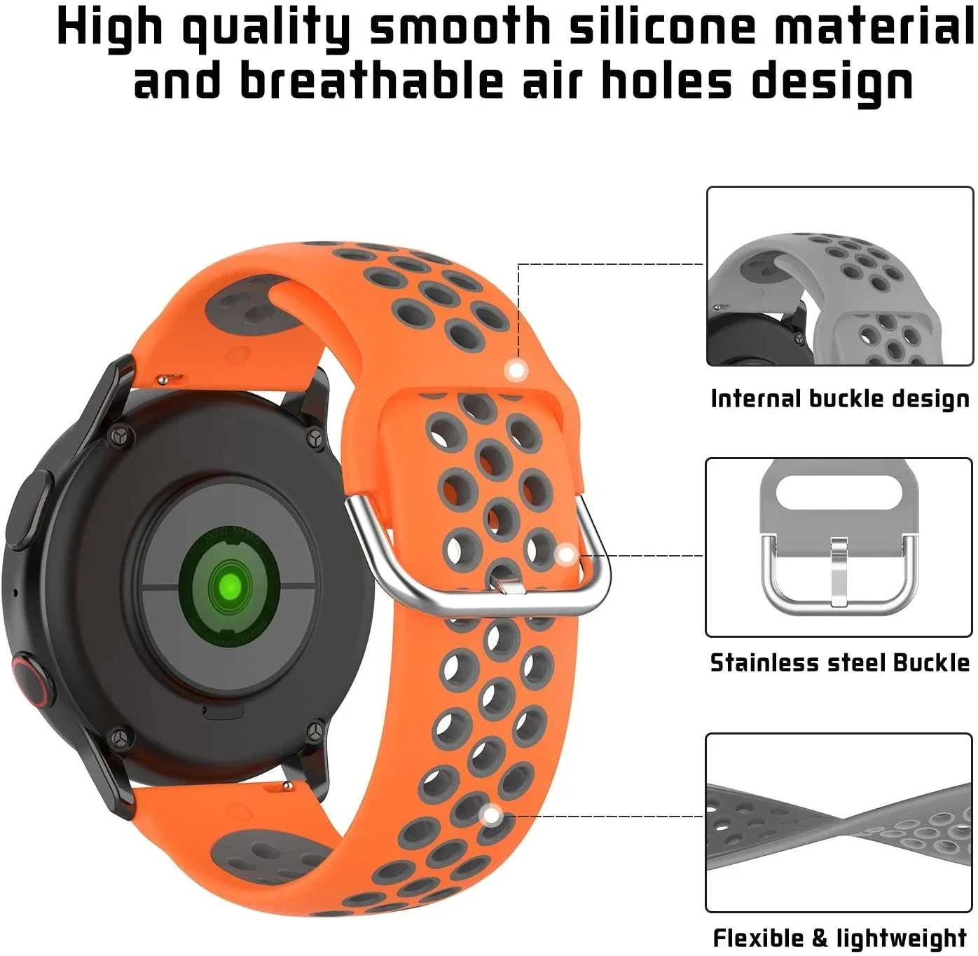 

20mm 22mm Strap For Samsung Galaxy watch 3 Active 2 Gear S3 42mm 46mm Amazfit Silicone Breathable Bracelet Huawei GT Wristband