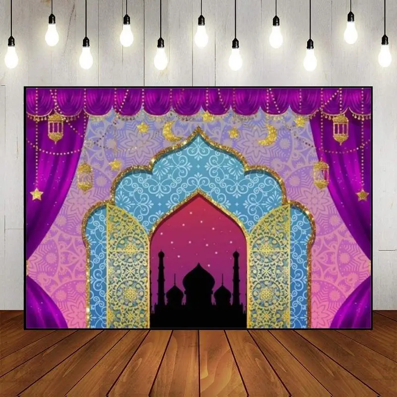 

Mosque Silhouette Moon Star Night Religion Culture Background Photo Decoration Custom Birthday Backdrop Banner Baby Shower