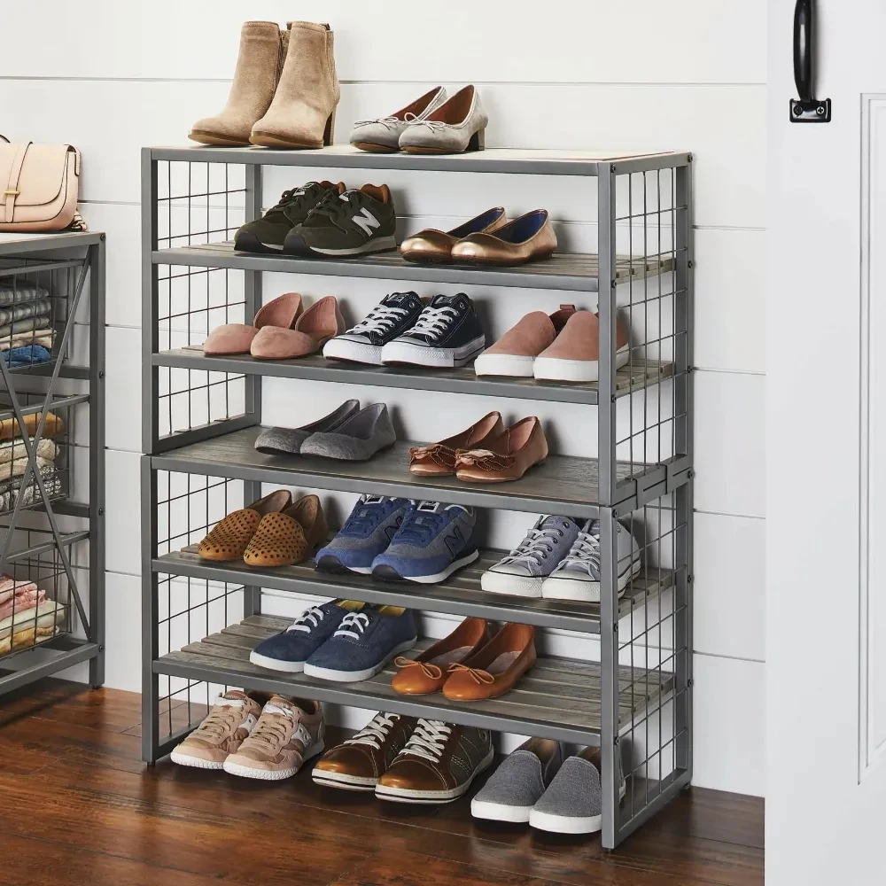 

Home 3-layer assembled shoe rack, wooden gray iron shoe rack organizer
