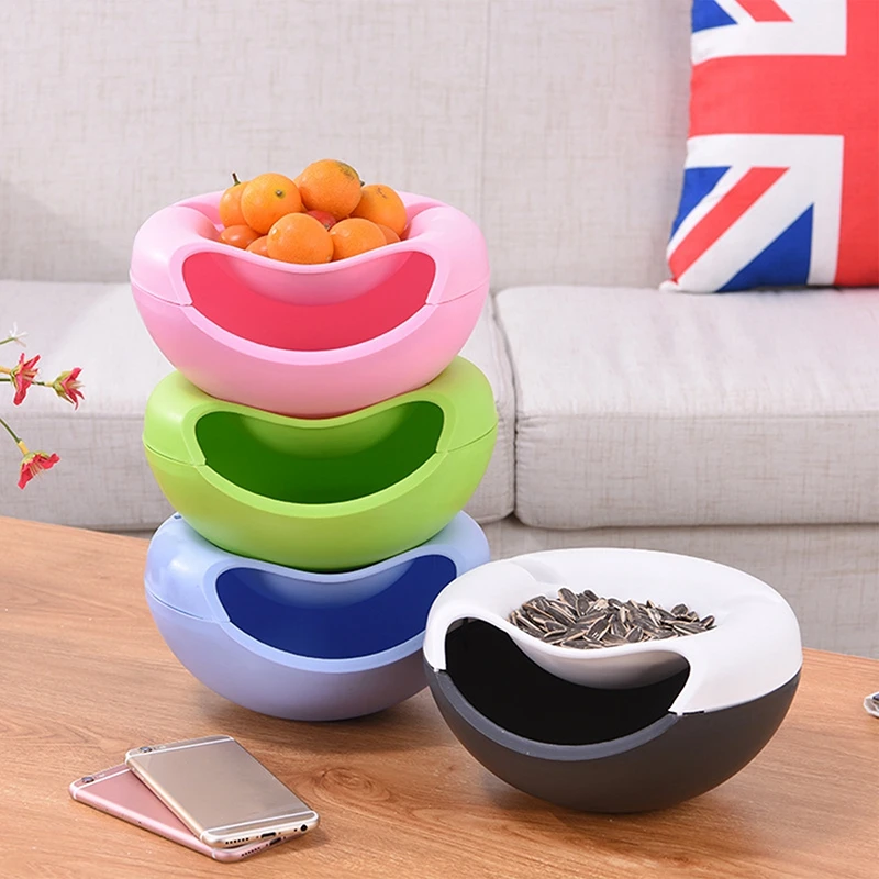 

Modern Lazy Snack Bowl Living Room Creative Plastic Double Layers Snack Storage Box Bowl Fruit Plate Snack Dishes Phone Holder