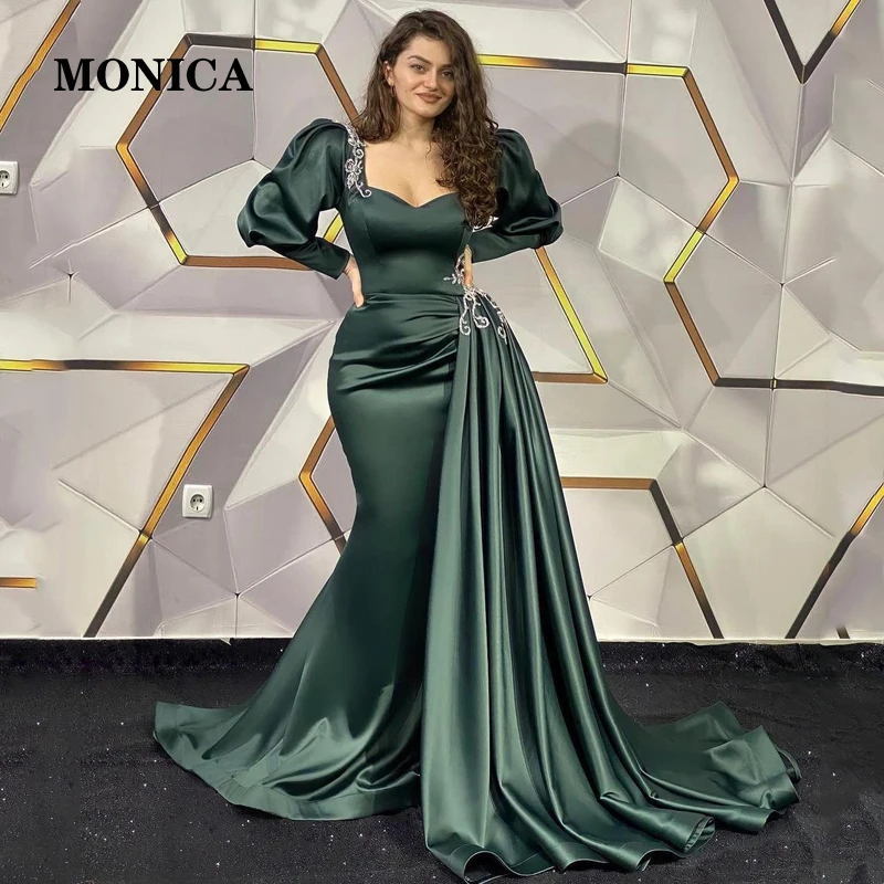 

Sexy Prom Evening Dresses Long Sleeve Party Dress Green Beadings High Split Mermaid Cocktail Gowns Saudi Arabia Dubai 2022