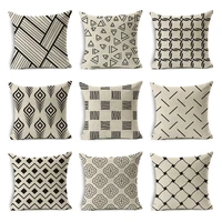 black and white simple geometric style cushion cover linen trim pillowcase sofa bed throw pillow case 45x45cm