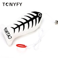 2pcsset cat toys hanging bungee cord rocking fish toy fish bone shape with small bell funny cat teaser pet toy supplies