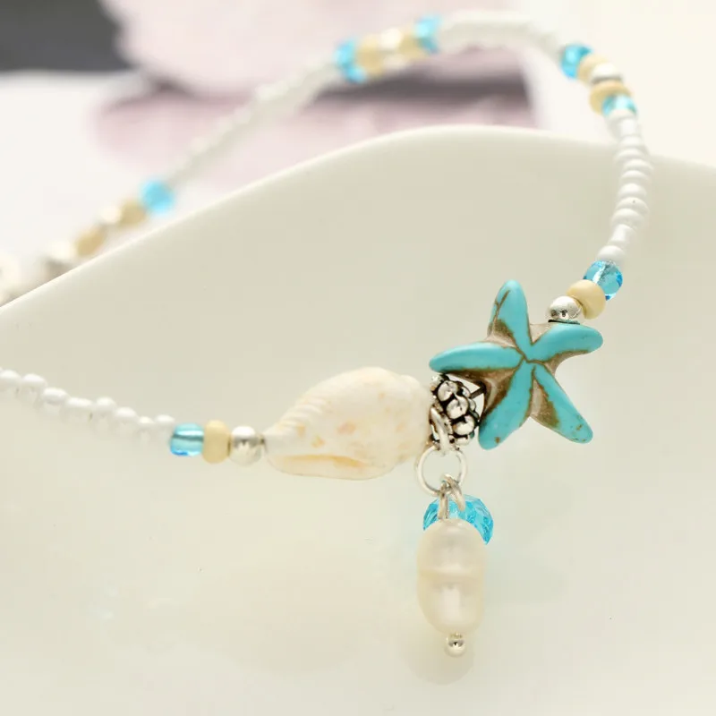

Bohemian Conch Starfish Pendant Rice BeadAnklets Women Fashion Barefoot Chain Jewelry
