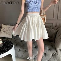 troypro 2022 new summer all match sweet skirt lrregular fungus edge puffy one size solid color short skirts kawaii jupes falda