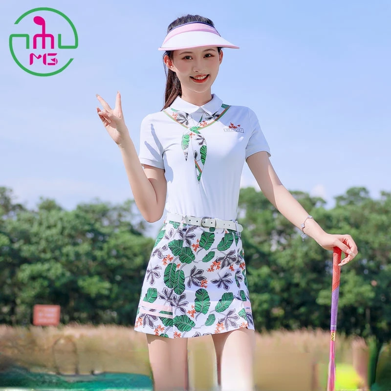 

Летняя новая женская футболка MG Golf, Высококачественная быстросохнущая женская рубашка для гольфа с коротким рукавом, короткая юбка с цвето...