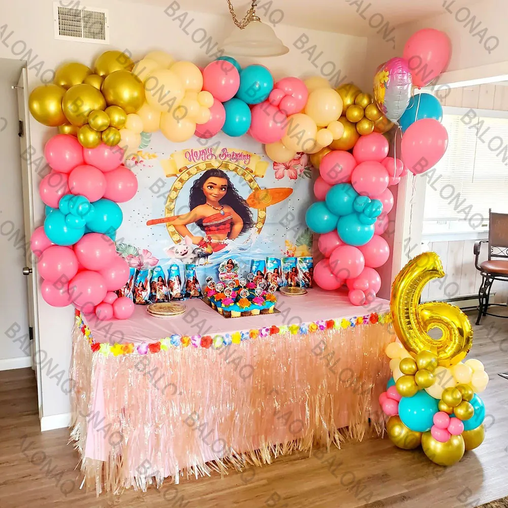 

125pcs Disney Moana Theme Birthday Party Balloons Arch Garland Kit 3 4 5 6th Green Number Ballons Globos Baby Shower Decorations