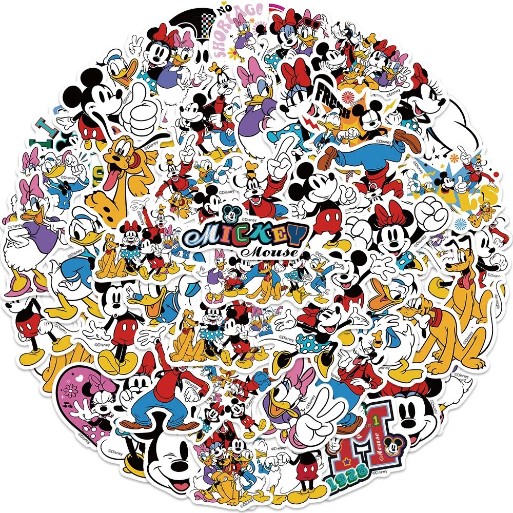 

50Pcs/lot Disney Mickey Mouse Stickers No Repeating Pull Bar Box Guitar Personalized Graffiti Cartoon Kids Sticker Toy Christmas