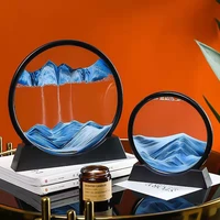 3d hourglass moving sand art picture round glass deep sea sandscape in motion display flowing sand frame for home decorations
