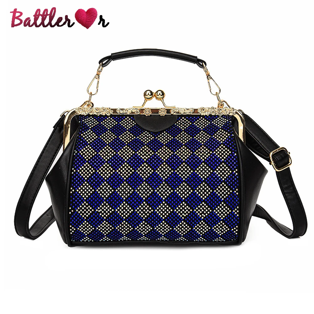 

Women Diamond Handbag Luxury Brand Messenger Bags Ladies European Style Retro PU Leather Shoulder Flaps Bag Female Fashion Purse