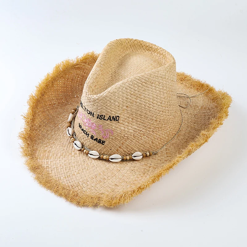 

Summer Wide Brim Cowboy Sun Hat Men Women England Travel Panama Trendy Light Raffia Straw Hat Wholesale