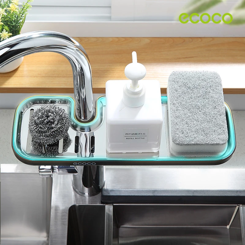 

ECOCO Bathroom Faucet Storage Rack Shower Soap Holder Kitchen Organization Shower Shelves Bathroom Accessories Drain Rack