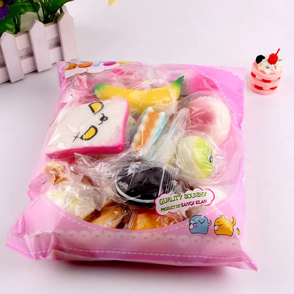 

NEW 10pcs Squishies Toy Medium Mini Soft Bread Toys Key Banana Cake Toast Squishy Toy Kawaii Toys Squishy Pack Toy Random