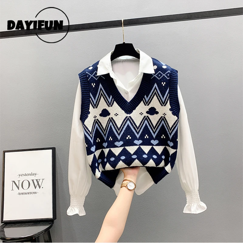 Вязаные жилеты DAYIFUN в клетку со стразами модный приталенный красный синий свитер