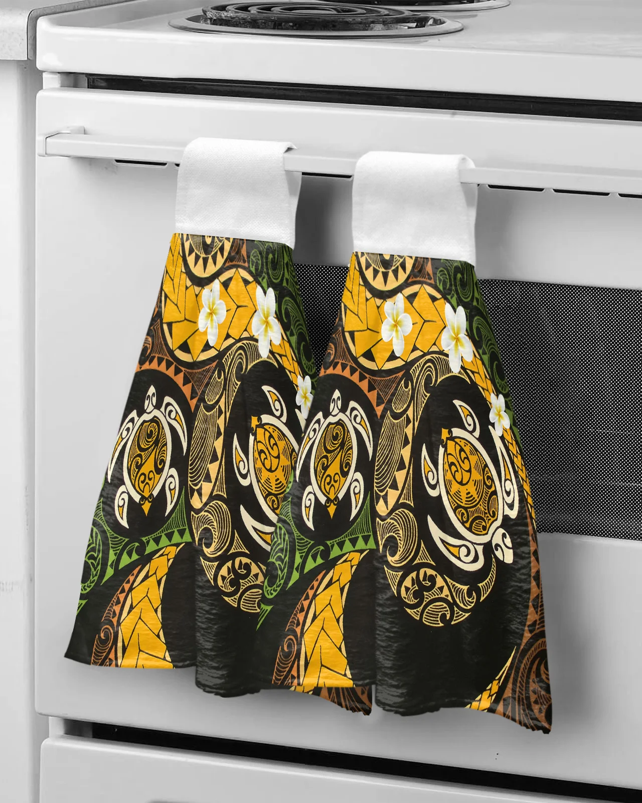 

Ethnic Polynesian Texture Flower Sea Turtle Yellow Hand Towels Kitchen Tools Hand Towel Hanging Wipe Absorbent Towels