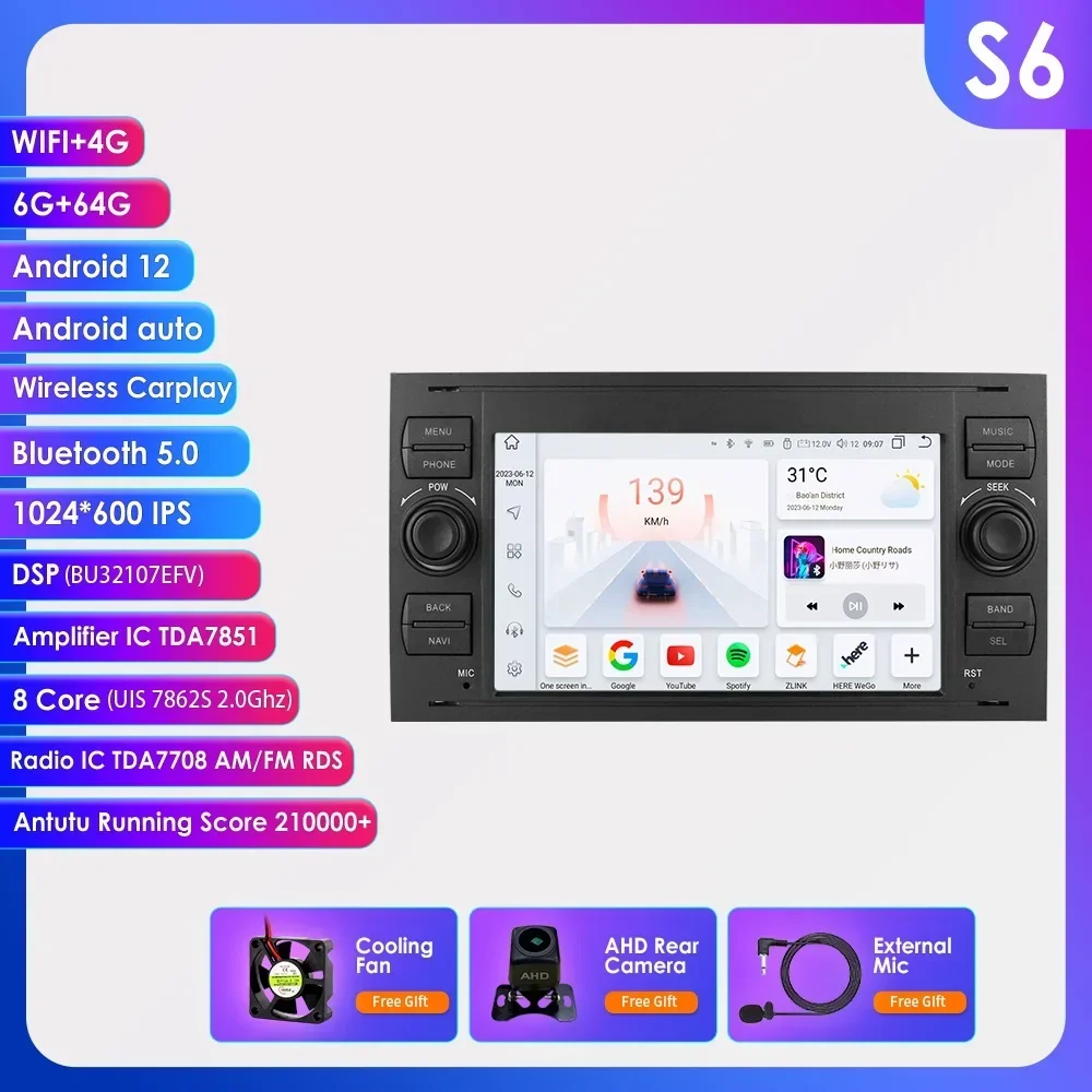 

Hizpo 2 Din Android авторадио стерео GPS Carplay автомобильный радиоприемник для Ford Focus 2 Mondeo S/C-Max Kuga Fiesta Fusion мультимедийное видео