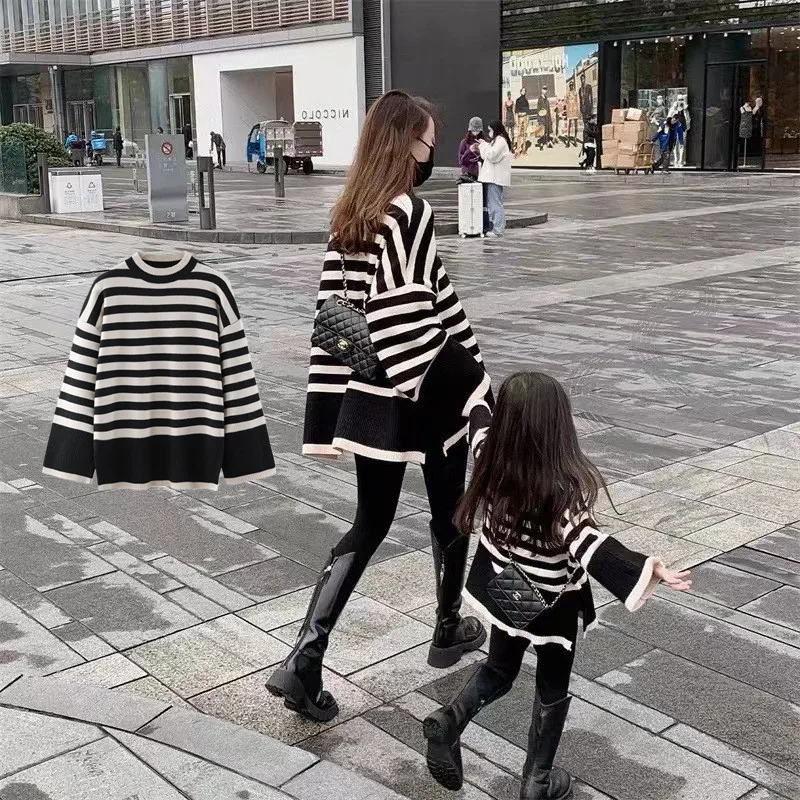 

Mother Daughter Sweater Winter Women's Clothes 2023 Parent-Child Matching Knit Tops Mom And Baby Girls Knitted Jumper Pullover