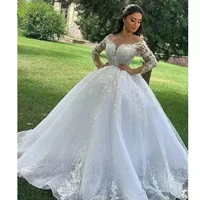 sparkly lace wedding dresses princess 2022 beaded flowers illusion bodice long sleeves floor length bride gown vestidos de noiva