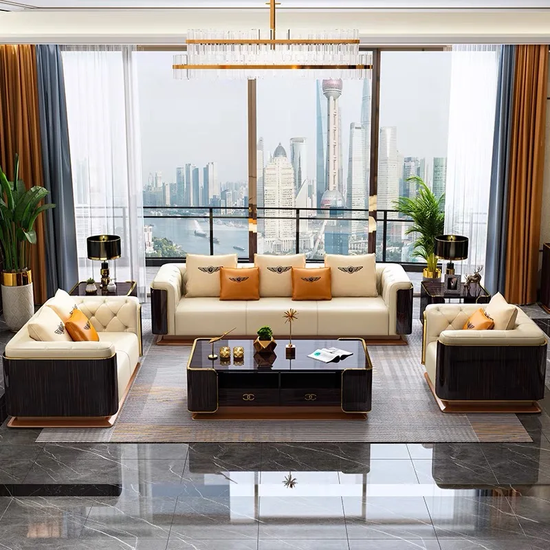 

Итальянский легкий диван на четыре человека Bentley, Роскошная большая вилла для квартиры, гостиной, Современная Комбинация, верхний слой, кожа...