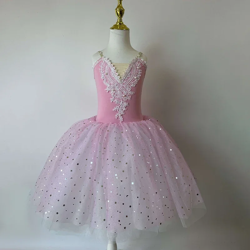 

Балетная юбка с блестками для девочек, профессиональное длинное платье-пачка, танцевальные костюмы для выступлений, женская одежда для балета