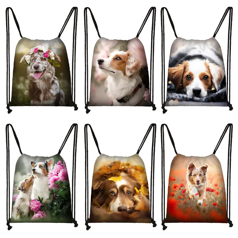 

Cute Dog With Nature Print Drawstring Bag Women Travel Bag Teenager Female Fashion Storage Bags Ladies Shopping Bags 35X55cm