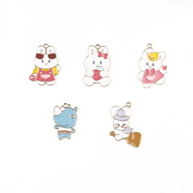 

5pcs Cute Enamel Animal Rabbit Rhino Charm Bracelets Necklace Pendants Wholesale Crafts Supplies Jewelry Making Accessories diy