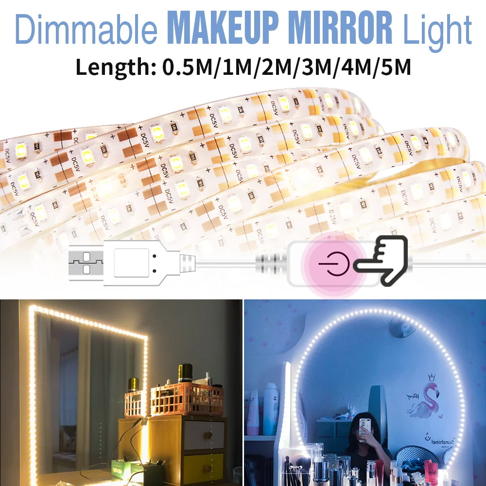 

LED Makeup Tables Mirror Lamp USB Vanity Light Strip Hollywood Bathroom Mirror Wall Lamps For Dressing Room Dresser Decoration