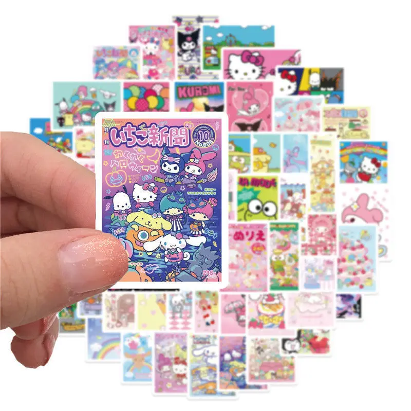 

62pcs Cute Sanrio Square Sticker Poster Room Decoration Stationery Mobile Phone Water Cup Suitcase Hand Account Waterproof