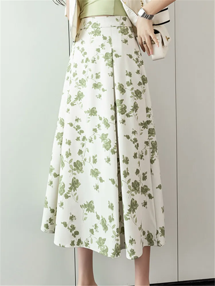 

Женская плиссированная юбка миди, элегантная повседневная юбка с высокой талией и цветочным принтом, в офисном стиле, весна-лето 2022