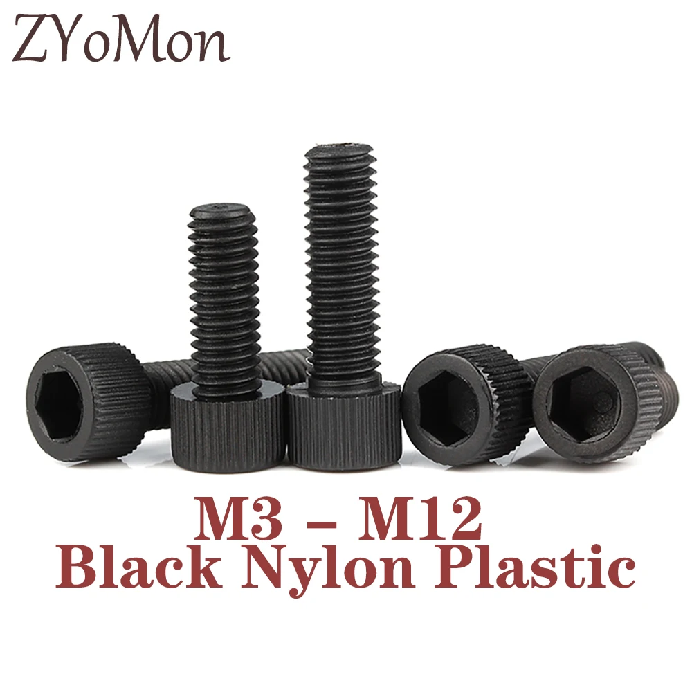 

5~100pc M3 M4 M5 M6 M8 M10 M12 Black Nylon Hex Socket Head Cap Screws Plastic Allen Bolts Screw for Heat/ Electricity Insulation