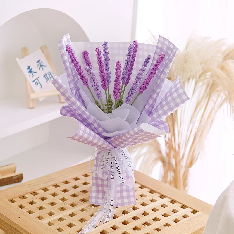 

Finished Hand-Knitted Woollen Artificial Lavender Bouquet Never Dies Simulated Flowers Send Student Lover Friend Handmade Gifts