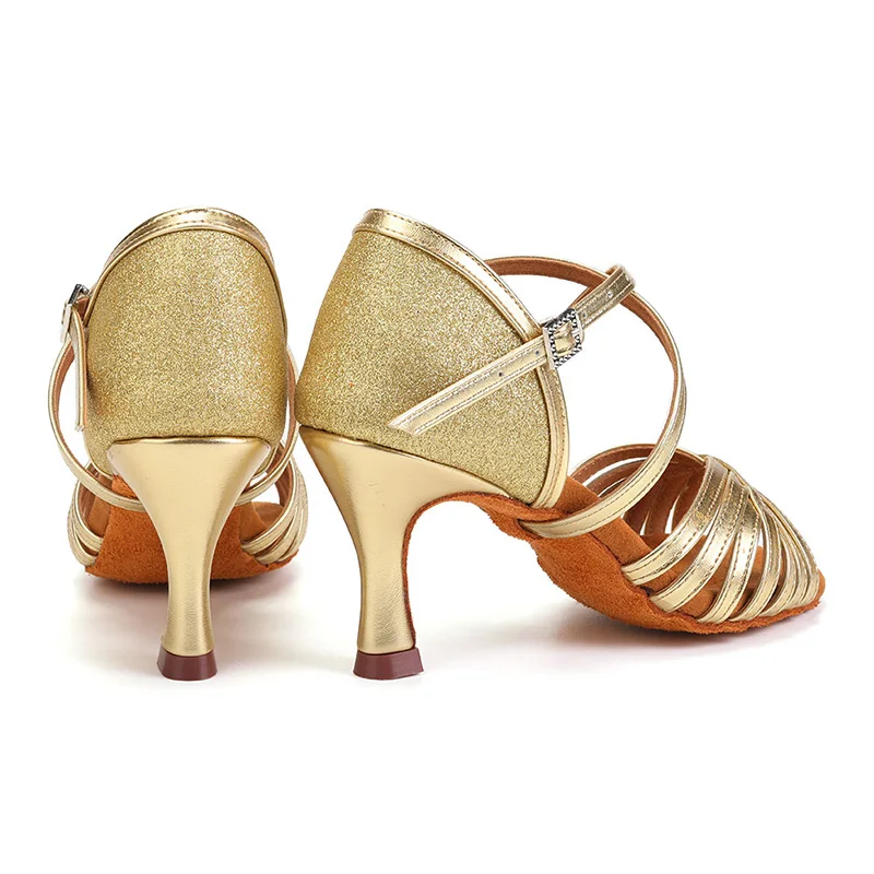 HROYL Dance Shoes for Women Latin Ballroom Tango Dancing Shoes Silver Gold for Female 5 CM 7 CM Salsa Indoor Sandals for Dancing
